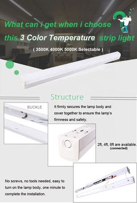 Matériau PC 25W 3CCT 2FT Lampes à LED Batten pour le commerce et l'industrie
