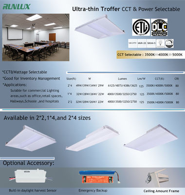 30x120 panneau de lumière Troffer LED 3 température de couleur et 4 puissance 26W 32W dans un luminaire