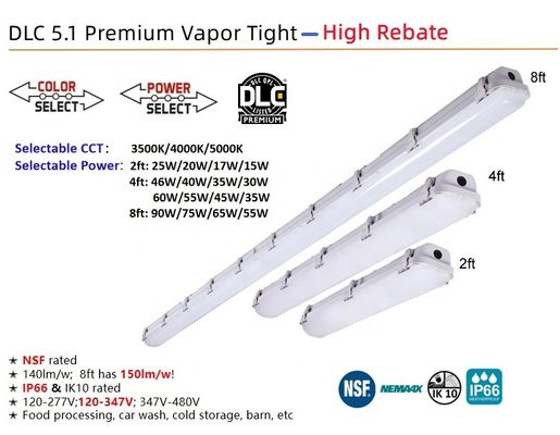 ETL DLC Liste de lumière étanche à la vapeur à LED 4FT 46W 38W 30W pour les appareils triprofes d'entrepôt